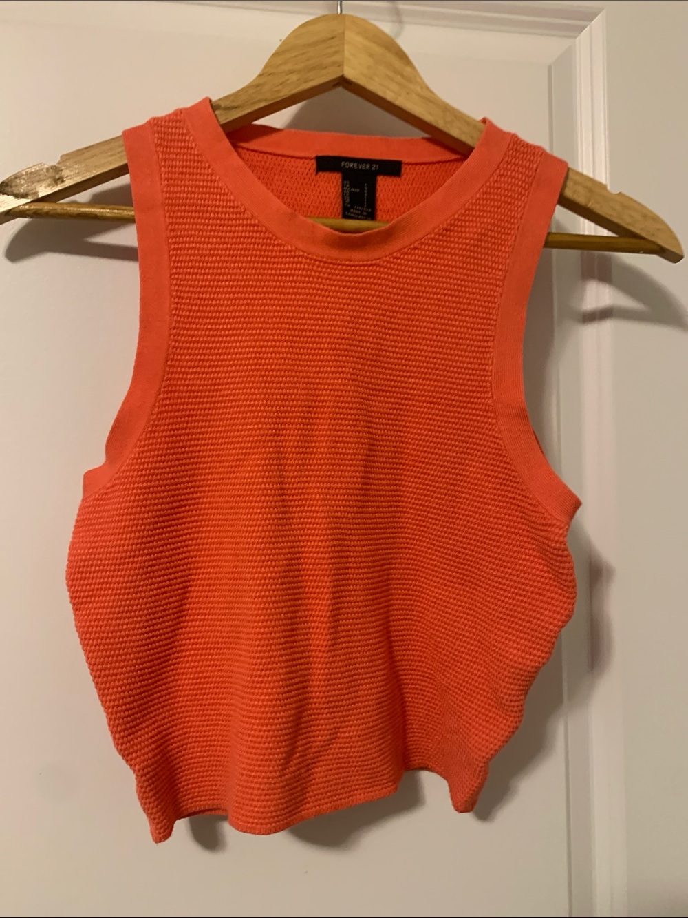 Forever 21 Bright Coral Textured Sleeveless Crop Tank